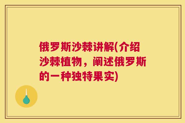 俄罗斯沙棘讲解(介绍沙棘植物,阐述俄罗斯的一种独特果实)