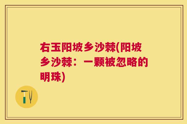 右玉阳坡乡沙棘(阳坡乡沙棘：一颗被忽略的明珠)