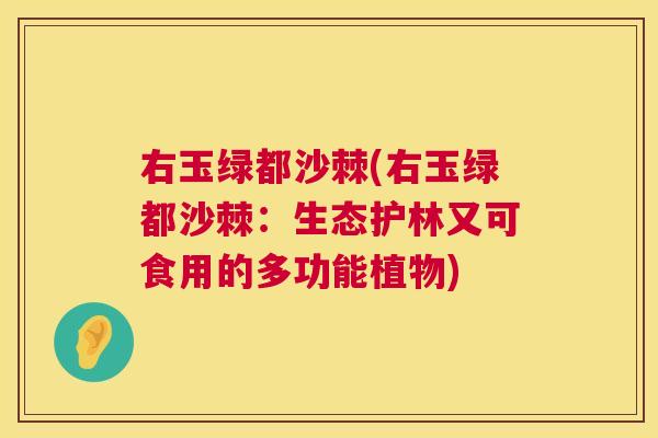右玉绿都沙棘(右玉绿都沙棘：生态护林又可食用的多功能植物)