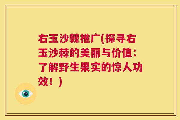 右玉沙棘推广(探寻右玉沙棘的美丽与价值：了解野生果实的惊人功效！)