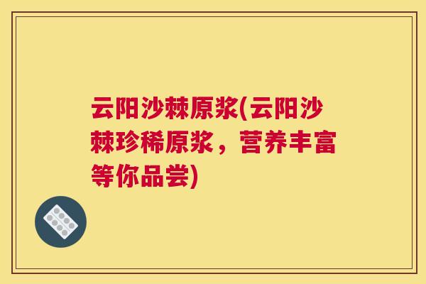 云阳沙棘原浆(云阳沙棘珍稀原浆，营养丰富等你品尝)