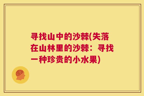 寻找山中的沙棘(失落在山林里的沙棘：寻找一种珍贵的小水果)