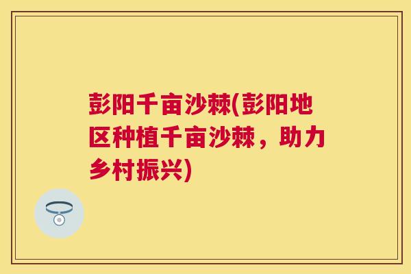 彭阳千亩沙棘(彭阳地区种植千亩沙棘，助力乡村振兴)
