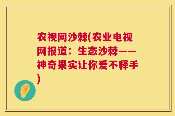 农视网沙棘(农业电视网报道:生态沙棘——神奇果实让你爱不释手)