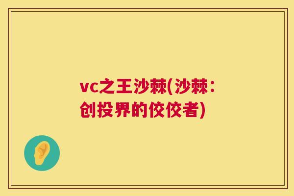 vc之王沙棘(沙棘:创投界的佼佼者)