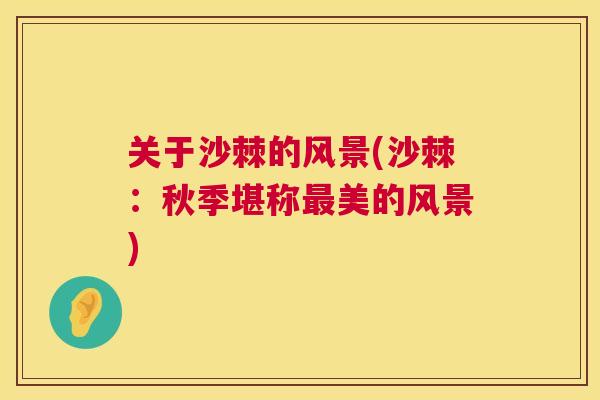关于沙棘的风景(沙棘：秋季堪称最美的风景)