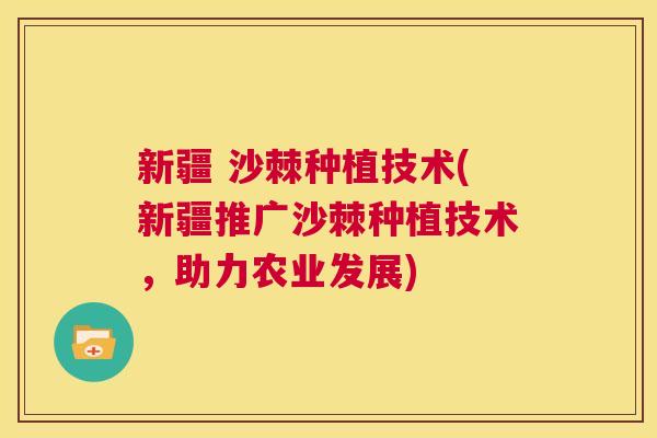 新疆 沙棘种植技术(新疆推广沙棘种植技术，助力农业发展)