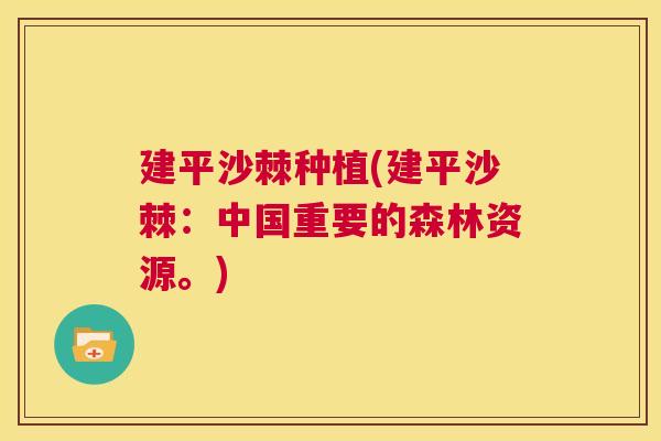 建平沙棘种植(建平沙棘:中国重要的森林资源。) 建平沙棘种植(建平沙棘:中国重要的森林资源。)