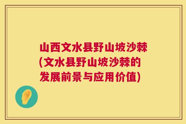 山西文水县野山坡沙棘(文水县野山坡沙棘的发展前景与应用价值)