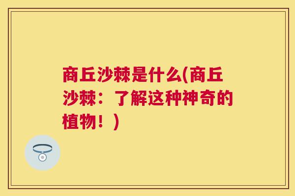 商丘沙棘是什么(商丘沙棘：了解这种神奇的植物！)