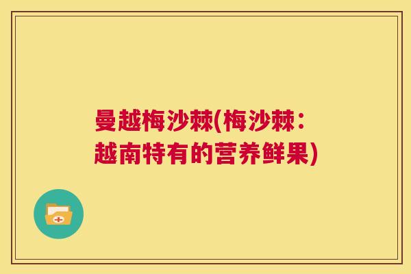 曼越梅沙棘(梅沙棘：越南特有的营养鲜果)