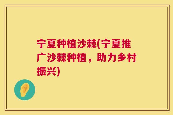 宁夏种植沙棘(宁夏推广沙棘种植，助力乡村振兴)