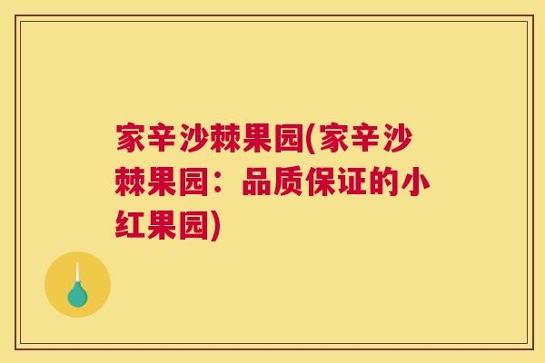 家辛沙棘果园(家辛沙棘果园：品质保证的小红果园)