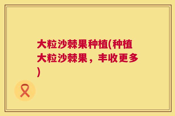 大粒沙棘果种植(种植大粒沙棘果，丰收更多)