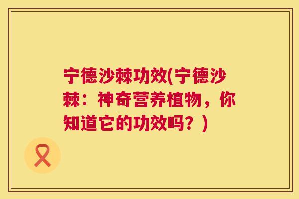 宁德沙棘功效(宁德沙棘：神奇营养植物，你知道它的功效吗？)