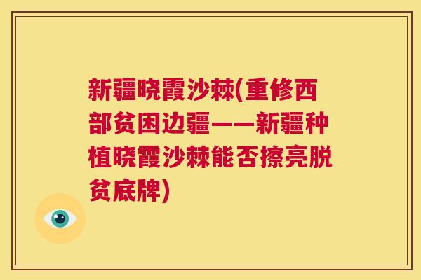 新疆晓霞沙棘(重修西部贫困边疆——新疆种植晓霞沙棘能否擦亮脱贫底牌) 新疆晓霞沙棘(重修西部贫困边疆——新疆种植晓霞沙棘能否擦亮脱贫底牌)