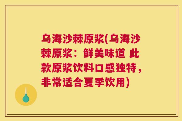 乌海沙棘原浆(乌海沙棘原浆：鲜美味道 此款原浆饮料口感独特，非常适合夏季饮用)
