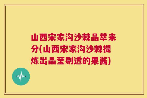 山西宋家沟沙棘晶萃来分(山西宋家沟沙棘提炼出晶莹剔透的果酱)