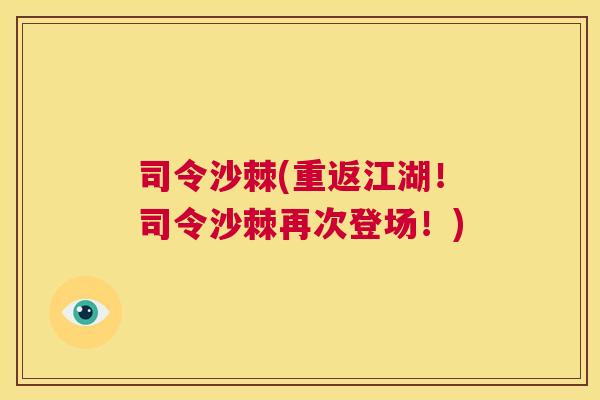 司令沙棘(重返江湖!司令沙棘再次登场!) 司令沙棘(重返江湖!司令沙棘再次登场!)