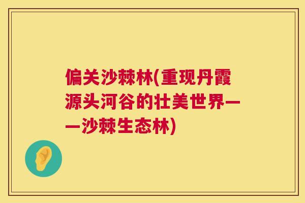 偏关沙棘林(重现丹霞源头河谷的壮美世界——沙棘生态林)