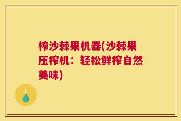 榨沙棘果机器(沙棘果压榨机：轻松鲜榨自然美味)