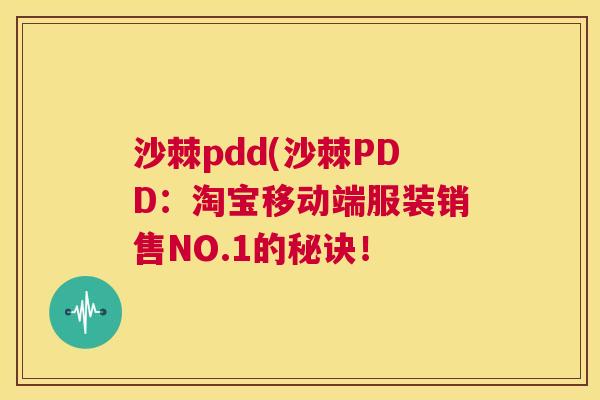沙棘pdd(沙棘PDD：淘宝移动端服装销售NO.1的秘诀！