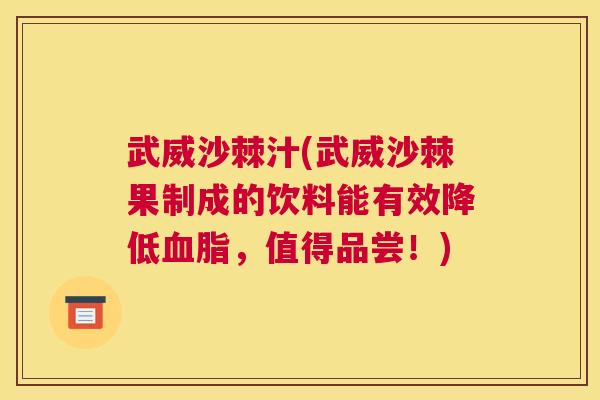 武威沙棘汁(武威沙棘果制成的饮料能有效降低血脂，值得品尝！)