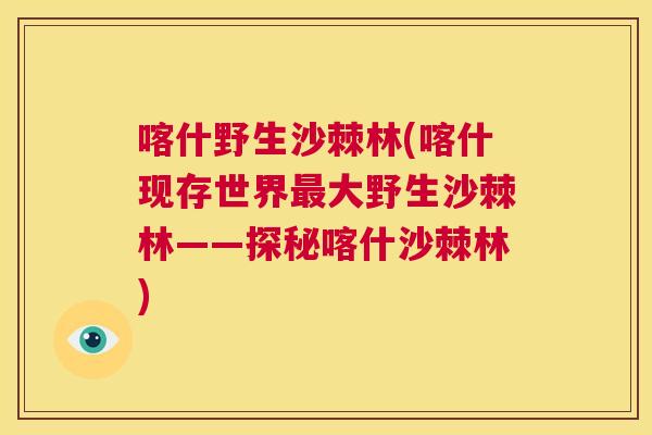 喀什野生沙棘林(喀什现存世界最大野生沙棘林——探秘喀什沙棘林)