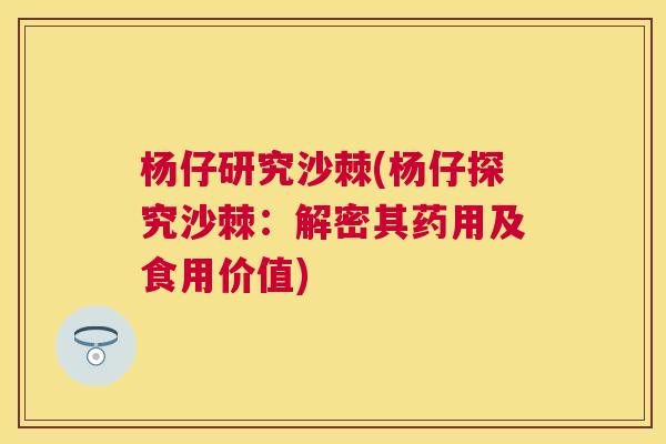 杨仔研究沙棘(杨仔探究沙棘：解密其药用及食用价值)