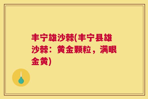 丰宁雄沙棘(丰宁县雄沙棘：黄金颗粒，满眼金黄)
