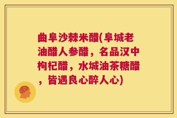 曲阜沙棘米醋(阜城老油醋人参醋，名品汉中枸杞醋，水城油茶糖醋，皆遇良心醉人心)