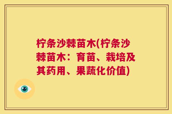 柠条沙棘苗木(柠条沙棘苗木：育苗、栽培及其药用、果蔬化价值)
