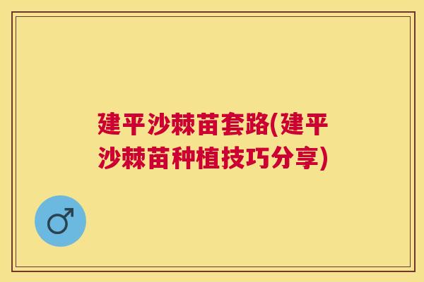 建平沙棘苗套路(建平沙棘苗种植技巧分享)