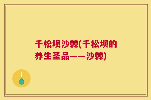 千松坝沙棘(千松坝的养生圣品——沙棘)