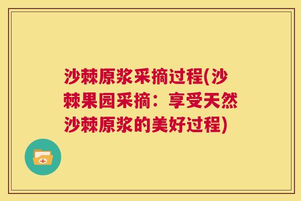 沙棘原浆采摘过程(沙棘果园采摘：享受天然沙棘原浆的美好过程)