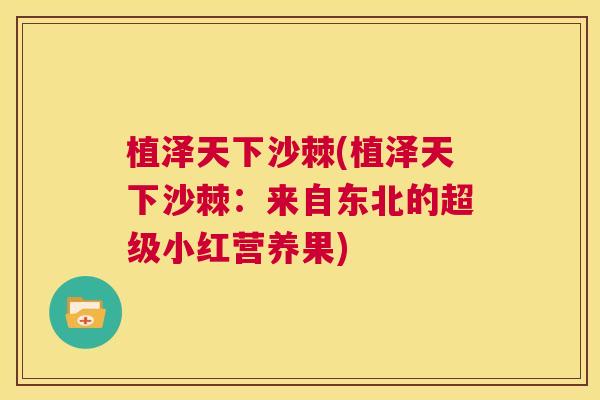 植泽天下沙棘(植泽天下沙棘：来自东北的超级小红营养果)