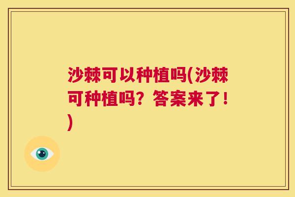 沙棘可以种植吗(沙棘可种植吗？答案来了！)
