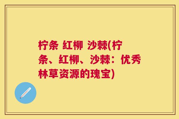 柠条 红柳 沙棘(柠条、红柳、沙棘：优秀林草资源的瑰宝)
