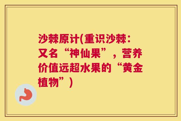 沙棘原计(重识沙棘：又名“神仙果”，营养价值远超水果的“黄金植物”)
