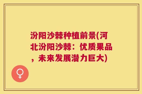 汾阳沙棘种植前景(河北汾阳沙棘：优质果品，未来发展潜力巨大)
