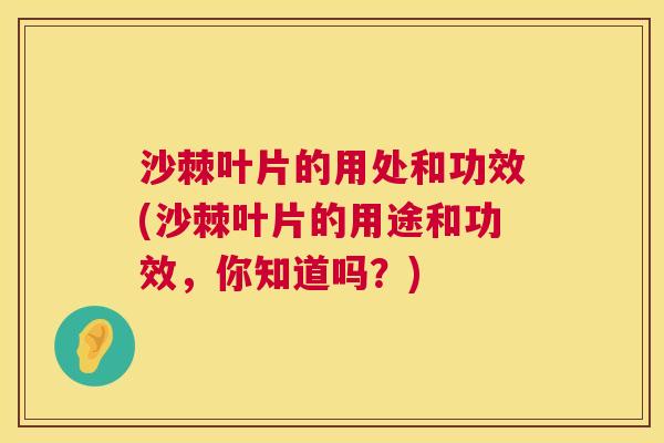 沙棘叶片的用处和功效(沙棘叶片的用途和功效，你知道吗？)