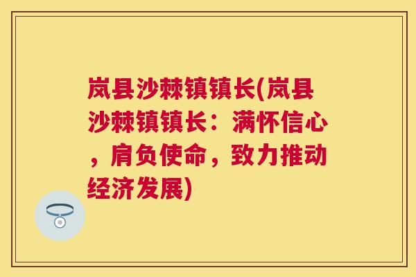 岚县沙棘镇镇长(岚县沙棘镇镇长：满怀信心，肩负使命，致力推动经济发展)