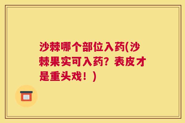 沙棘哪个部位入药(沙棘果实可入药？表皮才是重头戏！)