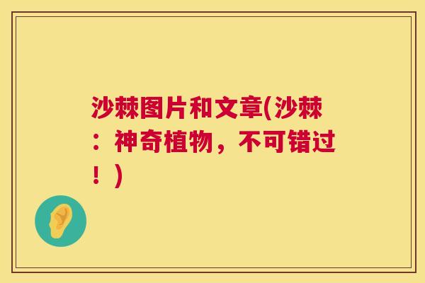 沙棘图片和文章(沙棘：神奇植物，不可错过！)