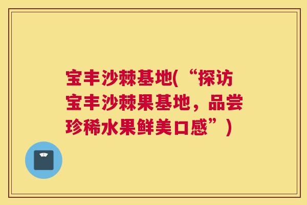 宝丰沙棘基地(“探访宝丰沙棘果基地，品尝珍稀水果鲜美口感”)