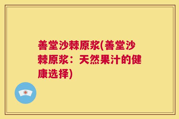 善堂沙棘原浆(善堂沙棘原浆：天然果汁的健康选择)