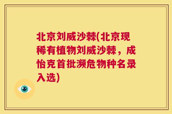 北京刘威沙棘(北京现稀有植物刘威沙棘，成怡克首批濒危物种名录入选)