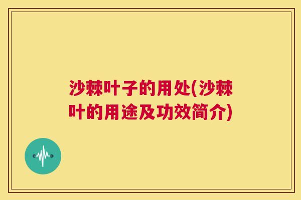沙棘叶子的用处(沙棘叶的用途及功效简介)