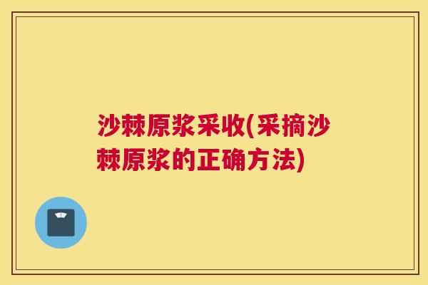 沙棘原浆采收(采摘沙棘原浆的正确方法)