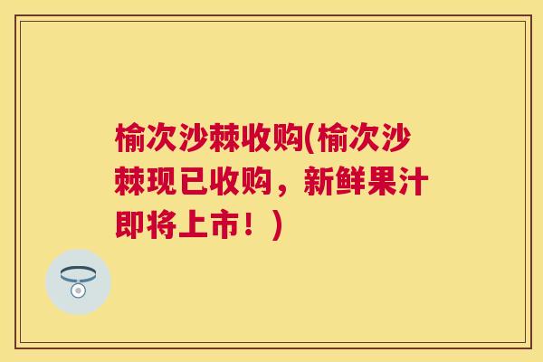 榆次沙棘收购(榆次沙棘现已收购，新鲜果汁即将上市！)